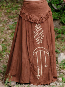 Falda Maxi Bohemia para Mujer, Verde Oliva, Algodón, Ropa de Festival, Estampado Tribal, Estilo Fairycore, Hippie, Larga, para Regalo - Product Image 3