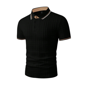 Camisa de Golf Negra Texturizada para Hombre, Manga Corta, Casual, de Punto, con Cuello y Botones al Frente, Transpirable, Servicio OEM, Uso Diario de Verano - Product Image 2