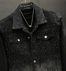 Men's Black Denim <b>Jacket</b> With Rivet Decoration Turn-down Collar <b>Punk</b> Style Excellent Quality Regular Fit Men's <b>Jacket</b> - Product Image 5