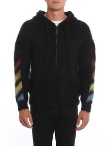 Hoodie en mohair sur mesure de haute qualité, épais, en mélange de laine duveteuse, à rayures, tricoté, zippé - Product Image 6
