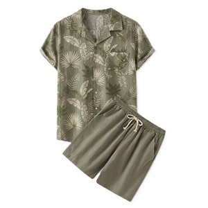 Ensemble de chemises à manches courtes imprimées pour hommes, taille oversize, vêtements décontractés d'été, ensemble respirant en polyester et coton, logo personnalisé de haute qualité - Product Image 5