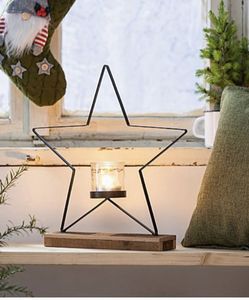 Ornement de table de Noël en métal et bois avec finition rustique pour décoration saisonnière à la maison - Product Image 1