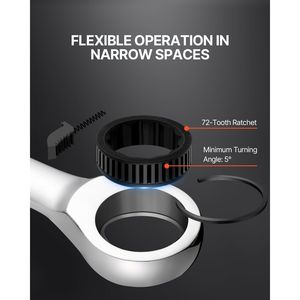 Jeu de clés à cliquet combinées 8 pièces, métriques de 8 mm à 19 mm, en acier Cr-V, avec support d'organisation pour usage domestique et professionnel - Product Image 3