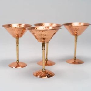 Handmade Hammered Copper <b>Wine</b> <b>Goblets</b> Gold Rimmed Metal Cocktail Glasses Gift Set for Party Wedding - Indian Home Crafts - Product Image 4