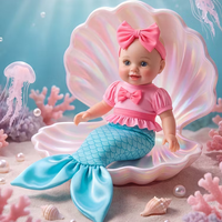 Poupée Bébé Sirène Souriante Babeside Nico 15 Pouces, Corps en Tissu, Membres en Vinyle, Queue Aquatique, Nœud Rose, Poupée Tendance, Jouet DIY, Modèle de Poupée