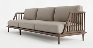 Scandinavian Mikkeli White 3-Seater <b>Sofa</b> Solid Mindi <b>Wood</b> <b>Frame</b> with Rattan Open Weaving and Fabric Foam Cushion for Living Room - Product Image 2