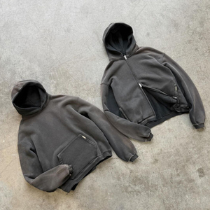 Sweat-shirt à capuche personnalisé pour homme, en molleton bouclette 100% coton, épais et respirant, coupe oversize, style vintage Y2K, effet délavé à l'acide et teinture dip dye, pour l'hiver - Product Image 2
