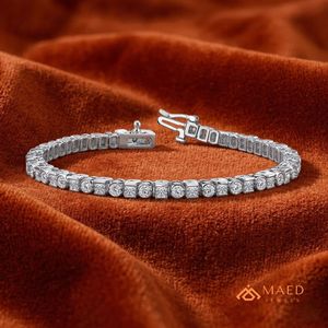 สร้อยข้อมือเทนนิสโมอิสซาไนต์สีเงินสำหรับผู้หญิง สร้อยข้อมือแบบโซ่และแบบเชื่อมต่อ ประดับด้วยหินทรงกลม เครื่องประดับแฟชั่นสุดหรู ของขวัญวันครบรอบสุดสง่างาม - Product Image 3
