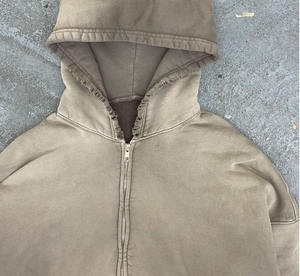 Sweat à capuche zippé pour homme, délavé à l'acide, effet blanchi, texture usée, style vintage grunge streetwear, veste d'extérieur robuste - Product Image 4
