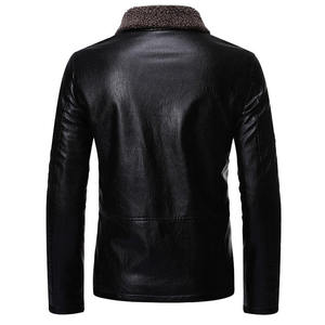 Men's Brown PU Leather <b>Jacket</b> With Faux Fur Collar Zipper Closure Windproof <b>Winter</b> Moto Style Slim Fit - Product Image 4