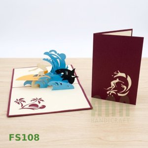 การ์ดขอบคุณแบบป๊อปอัพ 3 มิติ ลายเซิร์ฟเฟอร์ รุ่น FS108 จาก ANN HANDICRAFT ปรับแต่งได้ พิมพ์ได้ 4 สี ตัดไดคัท สำหรับเทศกาลขอบคุณพระเจ้า - Product Image 4