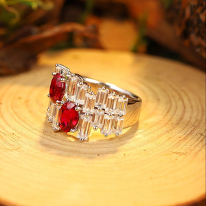 925 Silver Ruby Cocktail Ring oval Cut Clear Stones Prong Setting Luxury Women's Engagement Ring - Product Image 3