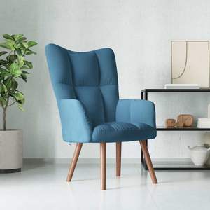 Sillón Relajante Azul Terciopelo 100% Poliéster Madera de Caucho Sólido Acero para Sala de Estar - Product Image 1