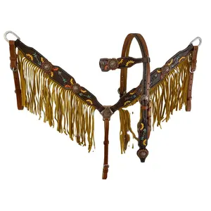 Mejor Quality100 % cuero genuino Western Headstall & Breast Collar Set con pintura a mano proveedor de trabajo al por mayor fabricante - Product Image 1