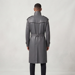 OEM <b>Men's</b> Genuine Leather Reversible Trench <b>Coat</b> with Button Slim Fit <b>Long</b> Business Fashion - Product Image 2