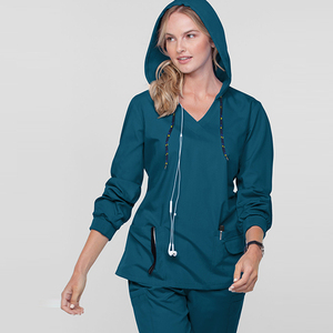 Nouveau design très demandé : Blouse de travail pour femme à col en V, multi-poches, avec cordon de serrage, manches longues, grandes tailles - Product Image 5