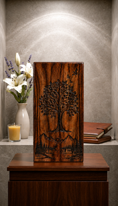 Handmade Wooden Cremation Urn Tree of Life <b>Memorial</b> Keepsake <b>Box</b> Brown Decorative Funeral Supply Custom Design - Product Image 3