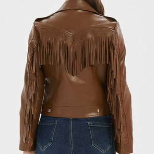 Veste de moto en cuir d'agneau véritable marron pour femme, fermeture éclair, col rabattu, veste en cuir tendance - Product Image 6
