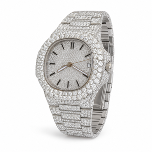 Reloj de Lujo para Hombre, con Cristales, de Acero Inoxidable, Cuarzo Analógico, Esfera Cuadrada con Diamantes Personalizados y Visualización de Fecha - Product Image 4