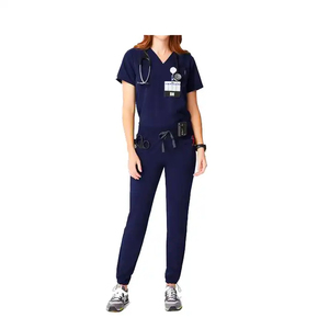 Ensembles de tenues médicales pour femmes, col en V, pantalon de jogging tricoté, tissu extensible en Spandex/Coton peigné, uniformes à usage médical - Product Image 5