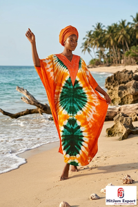 Printed Women <b>Kaftan</b> Dress Beach Cover Up Loose Fit <b>Summer</b> Wear Silk Cotton Rayon Polyester Custom Bulk Manufacturing Supply - Product Image 4