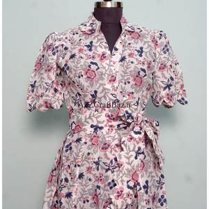 Indian Designer Kangura Style 100% cotton Casual Knitted V-neck Midi <b>Dresses</b> <b>Women</b> Washable Floral Print Button Decoration <b>dress</b> - Product Image 4