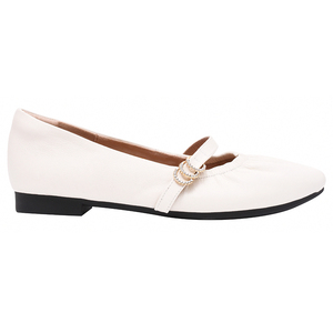 Zapatos Planos de Ballet Ann's de Cuero de Grano Completo con Hebilla de Perlas, Estilo Mary Jane, Color Beige, Cómodos y Casuales - Product Image 2