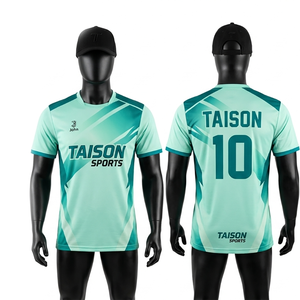 เสื้อแบดมินตันชาย 190 GSM ผ้าโพลีเอสเตอร์แห้งเร็ว สีเขียวมิ้นท์อมฟ้า  แผงด้านข้างลายกราฟิก  ปักโลโก้ตามแบบที่กำหนด - Product Image 1