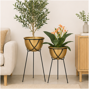 Juego de 2 Macetas Modernas de Metal Dorado de Lujo con Soporte de Hierro Resistente, Macetas Decorativas para Interiores, para Sala de Estar o Balcón - Product Image 5
