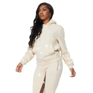 Ensemble de survêtement pour femmes, sweat-shirts et pantalons décontractés, deux pièces, couleurs unies, imprimé par transfert thermique, polyester/coton, séchage rapide, léger - Product Image 6
