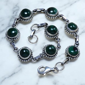 Bracelet en argent sterling 925 avec magnifique pierre de malachite, bijoux faits à la main, design raffiné, prix de gros pour la vente en gros et les cadeaux. - Product Image 3