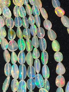 Ópalos blancos etíopes naturales de alto brillo, cuentas lisas de 5*7mm a 8*13mm, en hebras para la fabricación de joyería, al por mayor. - Product Image 3