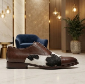 Chaussures habillées pour hommes en cuir véritable à imprimé vache, bout pointu, à lacets, respirantes, toutes saisons, semelle extérieure en caoutchouc - Product Image 5