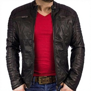 Chaqueta de Cuero de Oveja 100% Genuina Unisex, Impermeable, Resistente al Viento, para Motociclistas, con Tela de Lona, Hecha en India, Logotipo Frontal BS - Product Image 5