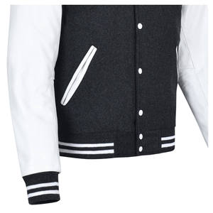 Vestes varsity d'hiver pour homme OEM, noires unies, corps en laine, manches en cuir véritable, lettres en chenille, pour homme - Product Image 4