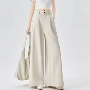 Pantalon large à taille haute pour femme, long, uni, plissé, décontracté, avec ceintures - Product Image 3