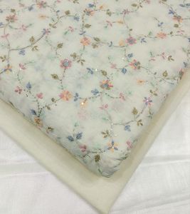 Tissu en coton à motif de feuillage brodé, tissu en coton léger pour femmes, utilisation textile de maison - Product Image 3