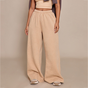 Wholesale <b>Women's</b> Beige Wide Leg Sweatpants Polyester Cotton Casual <b>Women's</b> <b>Joggers</b> With Custom Logo For <b>Women</b> OEM Supplier - Product Image 1