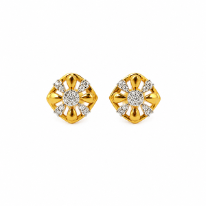 Namivaa 18K Yellow Gold Diamond Floral Stud <b>Earrings</b> for Women Lightweight Bezel Setting High Polish Classic Daily Wear Party - Product Image 2