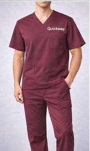 Tunique médicale unisexe bordeaux à col en V, vêtement de travail hospitalier, personnalisable avec broderie, pour hommes et femmes - Product Image 4