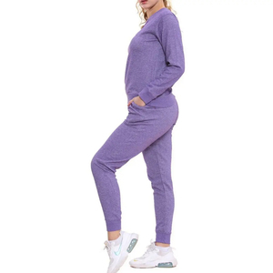 Ensemble de survêtement d'hiver en molleton de coton biologique pour femme, deux pièces, couleur unie, avec logo personnalisé, vente en gros, OEM - Product Image 1
