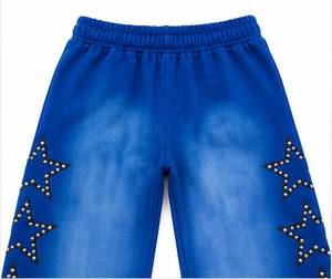 Ensemble de survêtement bleu à capuche pour homme, coupe droite, en molleton écologique, streetwear, couleur unie, polyester, sweat-shirt et pantalon - Product Image 4