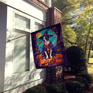 Bandera de Casa de poliéster Multicolor grande para decoración de Halloween Witchy Pit Bull Terrier Yard Banner ilustraciones porche manga poste pared - Product Image 2