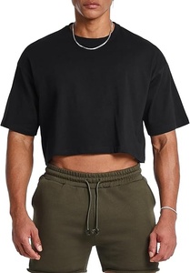 Camiseta Corta Oversize para Hombre, Negra, Manga Corta, Cuello Redondo, Color Sólido, Informal, Tejido Jersey, Transpirable - Product Image 3