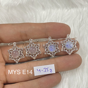 Boucles d'oreilles fines en argent sterling 925 avec cabochon en quartz rose naturel MYS-E14, prêtes à être expédiées, en stock, faible MOQ, bijoux indiens pour femmes - Product Image 1