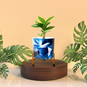 Macetero de Metal Azul con Soporte de Hierro, Maceta Decorativa para Interiores, Soporte Elevado Moderno para Plantas Suculentas, Decoración del Hogar - Product Image 1