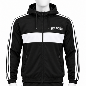 Conjunto de chándal cortavientos con capucha para hombre, color negro, personalizado, chaqueta con cremallera de manga larga, ligero, diseño de logotipo personalizado - Product Image 4