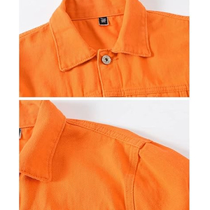 Veste en jean vintage de haute qualité pour homme, délavée à l'acide, en polyester/coton, personnalisable, service OEM, avec col rabattu et boutons recouverts - Product Image 3