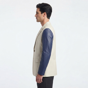 <b>Men</b> Leather Blazer with Button <b>Men's</b> <b>Long</b> Sleeve PU Leather Blazer <b>Coat</b> <b>Mens</b> Pockets Leather Blazer Jackets - Product Image 3