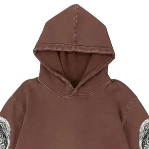 Sweat à capuche en molleton marron pour homme, coupe classique, imprimé ailes d'ange de dessin animé, ourlet déchiré, manches longues, style vintage, respirant, écologique - Product Image 3